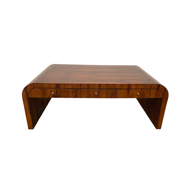 Early 20th Century Art Deco Brazilian Rosewood Veneer Waterfall Six-Drawer Coffee Table For Sale - Image 9 of 14