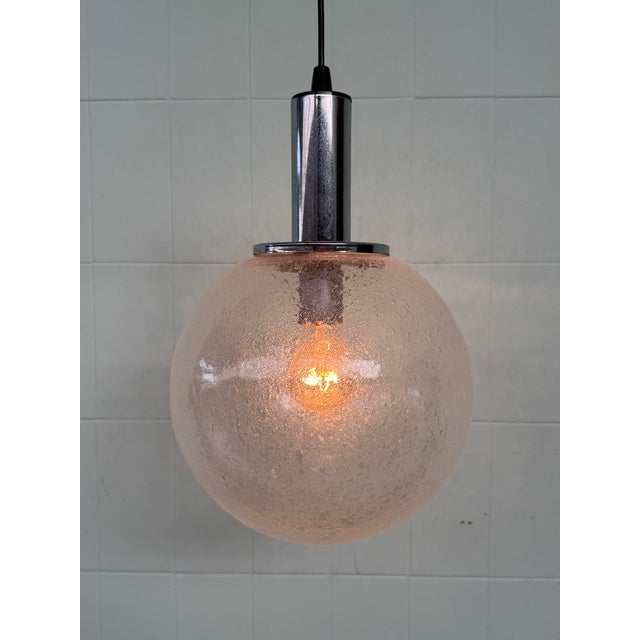 Mid-Century Modern Vintage Industrial Italian Pendant Light in Pulegoso Glass Sphere, 1960s For Sale - Image 3 of 16