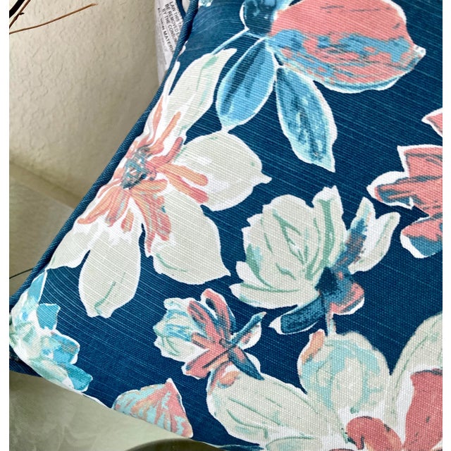 Ink Blue Circa 2010 Watercolor Floral Design Throw Pillows - A Pair For Sale - Image 8 of 12