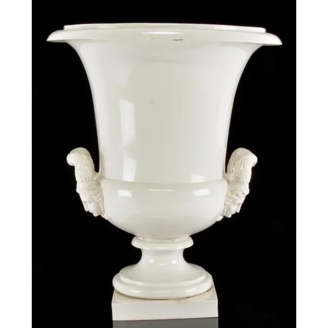 Early 19th Century Antique Early 19th Century French Empire Porcelain Campagna Urn with Mask Handles For Sale - Image 5 of 13