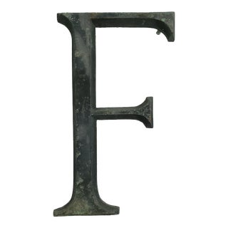 Antique Beveled Edge Cast Aluminum Store Sign Letter F Monogram Initial For Sale