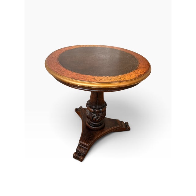 Traditional Late 20th Century Italianate Renaissance Revival Craquelure & Gilt Round Pedestal Center Table For Sale - Image 3 of 10