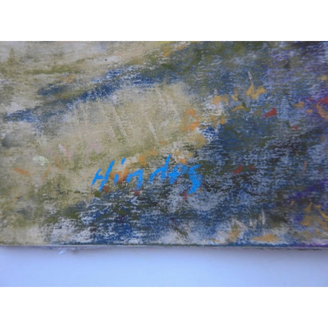 Pastel on paper landscape painting by Janice Yow Hindes (20th/21st century) Texas. Forest meadow with afternoon sunlight....