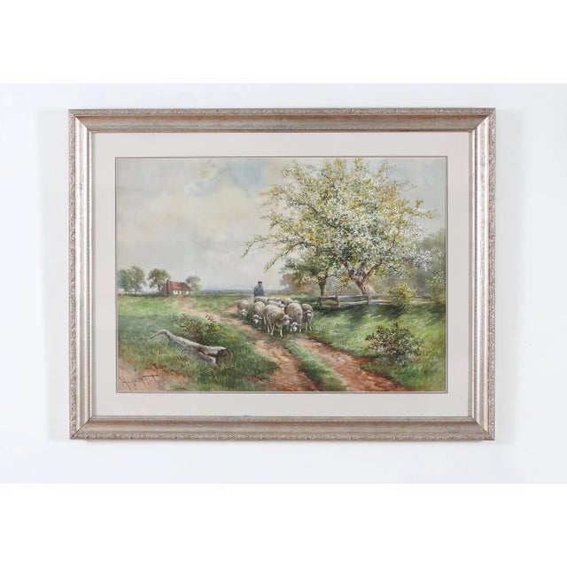 Gilt Wood Framed Water Color Painting . For Sale - Image 9 of 10