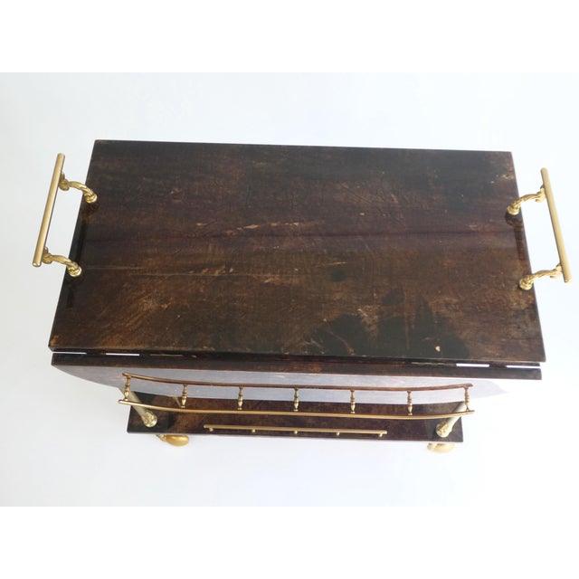 Lacquered Goatskin Bar Cart by Aldo Tura, 1960s For Sale - Image 5 of 10