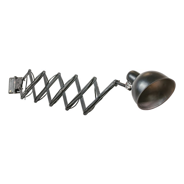 Industrial Black Scissor Wall Lamp with Extendable Harmonica from Adem, Netherlands, 1940s For Sale