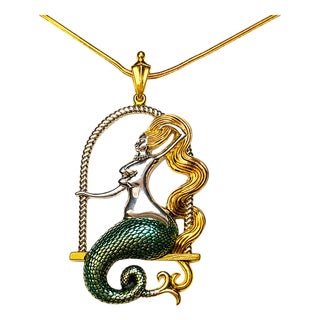 Late 20th Century Sterling Silver 22K Gilded Mermaid Mihail Chemiakin Slide Pendant For Sale