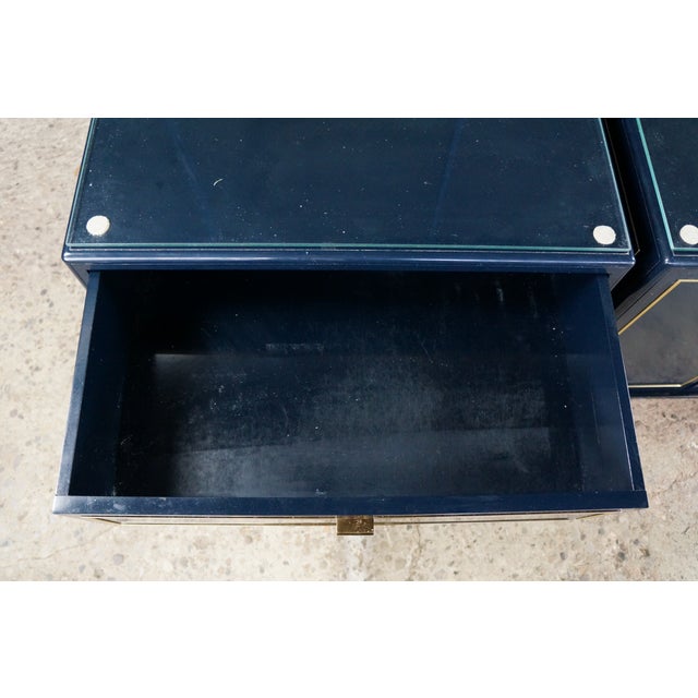 2 Mid Century John Stuart Navy Blue Lacquer Nightstands Bedside Chests MCM Pair For Sale - Image 15 of 18