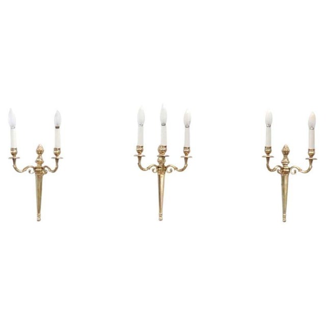 Antique Late 19th Century Sconces in Gilded Brass, Set of 3 For Sale - Image 14 of 14