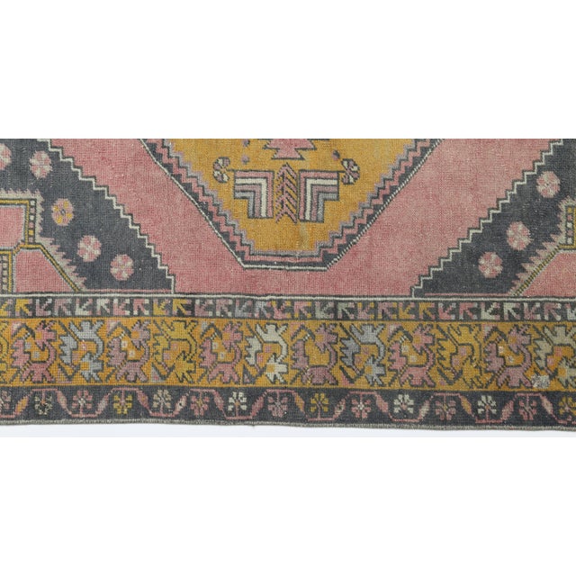 Tribal Vintage Turkish Konya Rug – Hand-Knotted Wool in Blush Rose, Mustard Gold & Charcoal - 3' 8'' X 5' 9'' For Sale - Image 3 of 10