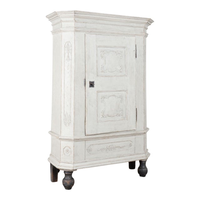 Early 19th Century Swedish White Painted Oak Single Door Armoire For Sale