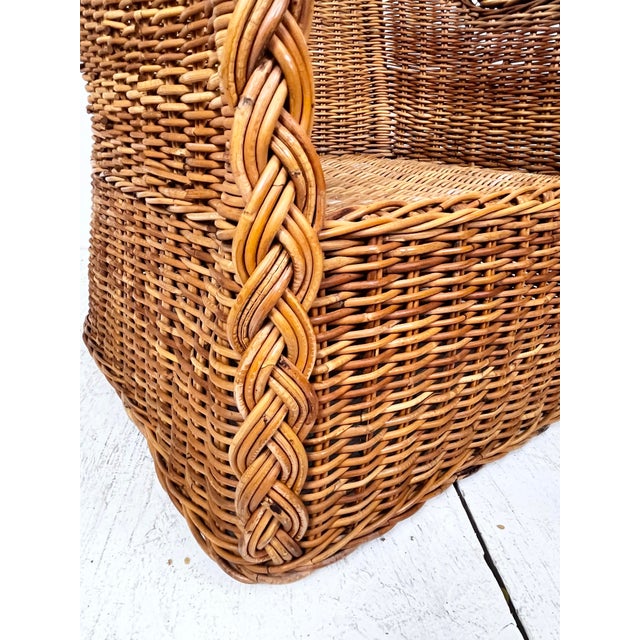 Vintage Wicker Work Style Wicker Rattan Lounge Chair For Sale - Image 11 of 12
