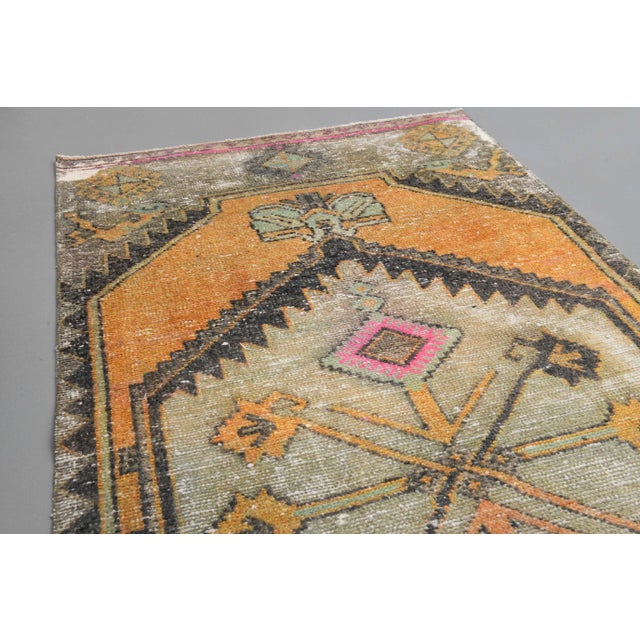 Orange 1970s Turkish Hand-Knotted Wool Cotton Orange Runner Rug For Sale - Image 8 of 12