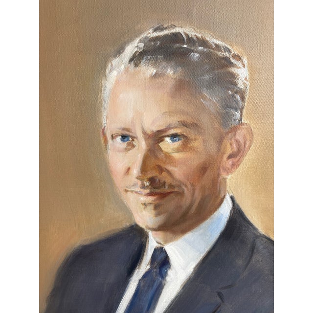 Internationally Renowned Artist Marie Goth’s 1923 Monumental Oil Portrait of Hoosier Businessman Arthur S. Overbay For Sale - Image 4 of 11