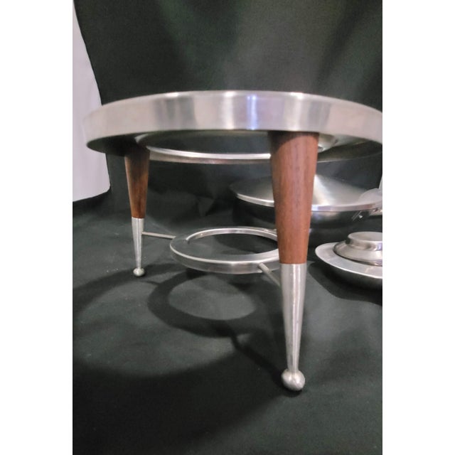 For your consideration is this gorgeous, impeccably preserved 6-piece mid-century modern chafing dish and fondue set....