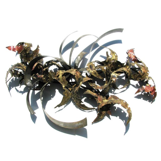 1970s Silas Seandel Mid-Century Modern Large Mixed Metal Brutalist Wall Sculpture, Signed For Sale - Image 10 of 10
