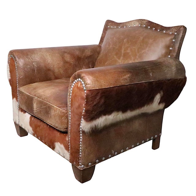 American Rustic Old Hickory Hide and Leather Club Chair and Ottoman For Sale - Image 3 of 16