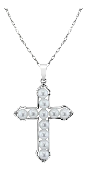 Pearl Cross with White Gold Bezel Necklace