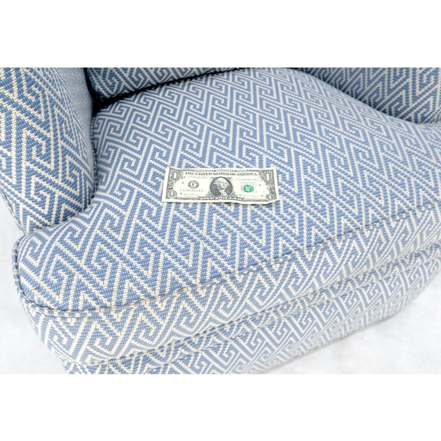 Mid 20th Century Pair of Blue & White Upholstery Vintage MCM Barrel Back Swivel Chairs For Sale - Image 5 of 13