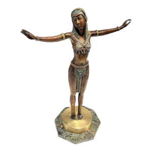 1980s Art Deco Style Egyptian Belly Dancer Bronze Sculpture on Marble Base by Marius