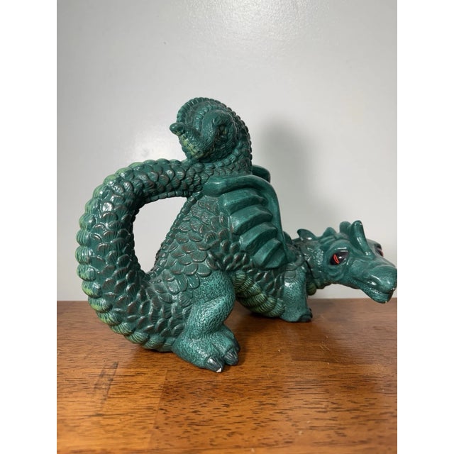 American Vintage Green Dragon Figurine Fantasy Mythical Creature Statue Collectible Decor For Sale - Image 3 of 10