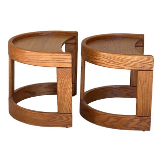 Vintage Curved Oak Side Tables by Flexsteel - a Pair For Sale