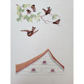 1920s Robins & Bird House Art Print Reproduction For Sale