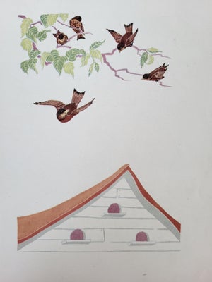 1920s Robins & Bird House Art Print Reproduction