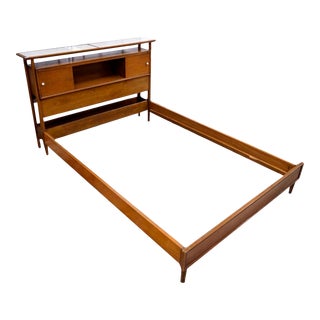 Mid-Century Wood Full Bed Frame & Headboard For Sale