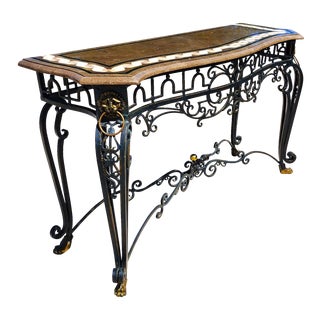 Maitland Smith French Console Table Brass Tessellated Marble For Sale