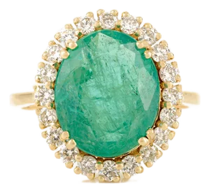 14k Gold Oval Cut Big Emerald Halo Diamond Ring Size 7