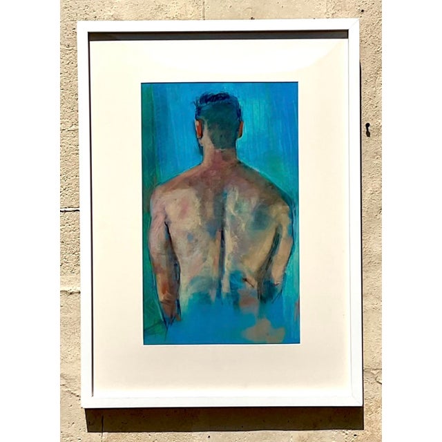 Vintage Boho Portrait of a Man Oil Pastel on Canvas For Sale - Image 4 of 12