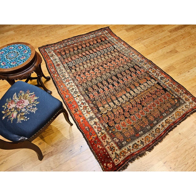 1900 - 1909 Vintage Malayer Area Rug, Hand-Knotted Wool, Geometric Paisley Pattern, 5x7, Brown & Red For Sale - Image 5 of 17