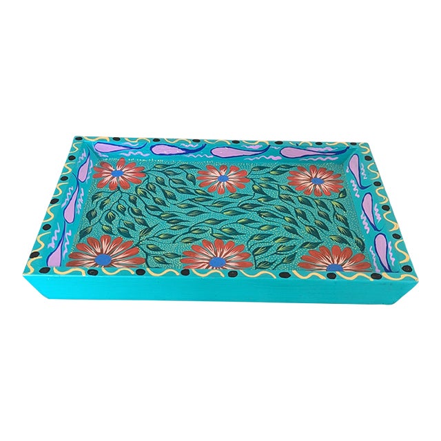 Original Hand Painted Folk Art Style Tray For Sale