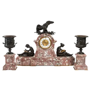 Antique 19th Century Bronze Mantel Set, Set of 3