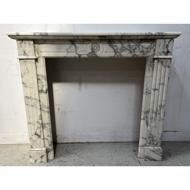 Louis XVI Style Fireplace in White Carrara Veined Marble, 19th Century For Sale - Image 16 of 16
