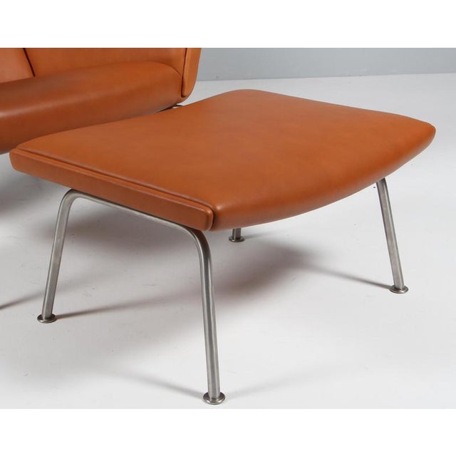 Set of Model CH445 Wing Chair and Ottoman in Full Grain Leather by Hans J. Wegner, 2000s, Set of 2 For Sale - Image 4 of 12