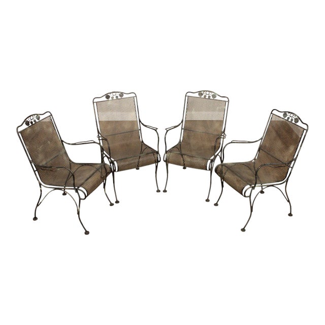 1960s Wrought Iron Patio Dining Chairs - Set of 4 For Sale