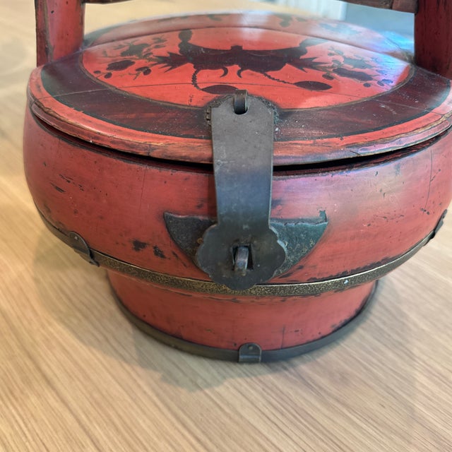 Antique Chinese Red Wedding Basket For Sale In New York - Image 6 of 10