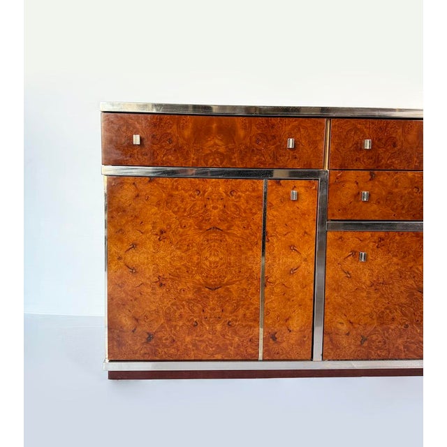 1970s Vintage Brass and Burl Sideboard with Drawers, 1970 For Sale - Image 5 of 14