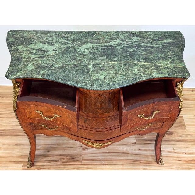 Vintage French Louis XV Style Marble Top Commode Bombe Chest For Sale - Image 13 of 18
