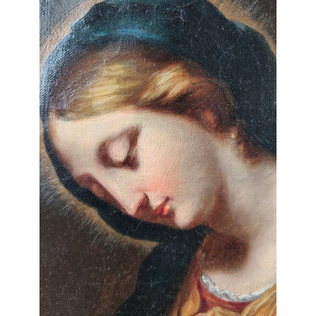 Antique 19th Century Baby Jesus Oil Painting Madonna Del Velo After Carlo Dolci For Sale - Image 4 of 17