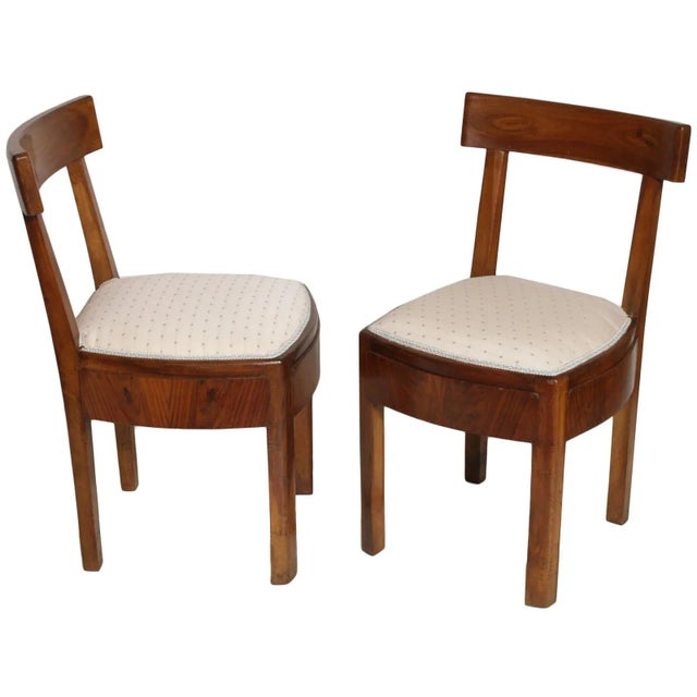 Set of Art Deco Italian Solid Walnut Side Chairs, 1920s For Sale - Image 3 of 8