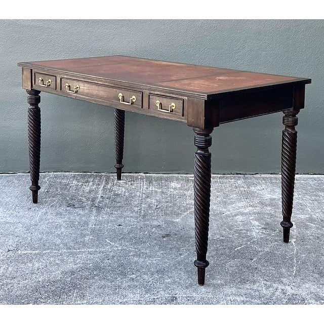 Vintage British Colonial Leather Top Writing Desk For Sale - Image 10 of 12