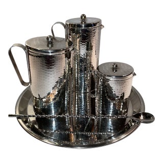 Mid Century Calegaro Italian Hammered Silverplate Coffee Set, 5 Pieces For Sale