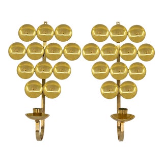 Pair of Mid 20th Century Swedish Mirrored Brass Candle Holders For Sale