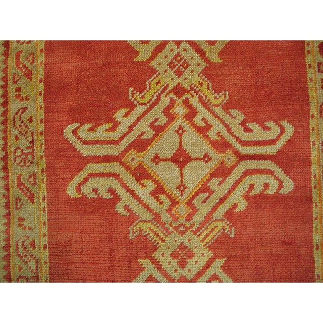 Early 20th Century 1900s Orange Pumpkin Lozenge Antique Turkish Decorative Oushak Rug 3' 2"x11' 6" Knotted Wool Carpet For Sale - Image 5 of 6