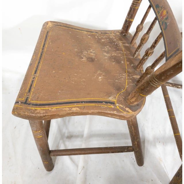 19th Century Pair of Painted Rustic Primitive Farmhouse Side Chairs For Sale - Image 9 of 10