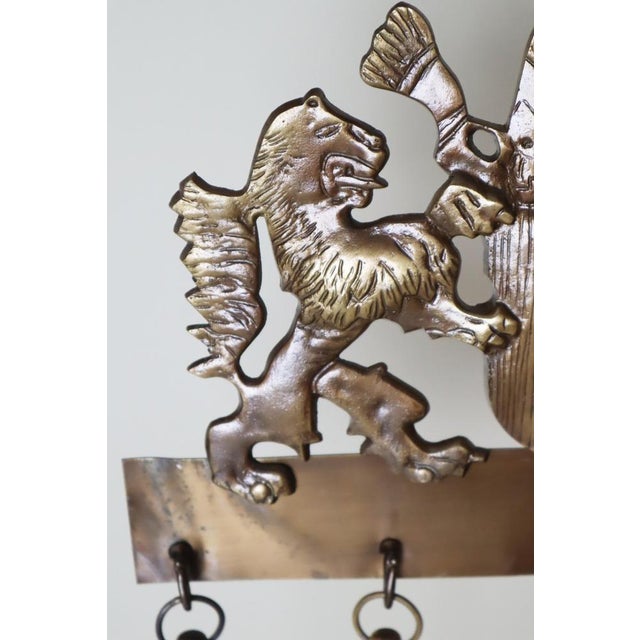 Historicist English Brass Fireplace Tools with Striding Lions, 1950s, Set of 6 For Sale - Image 9 of 13