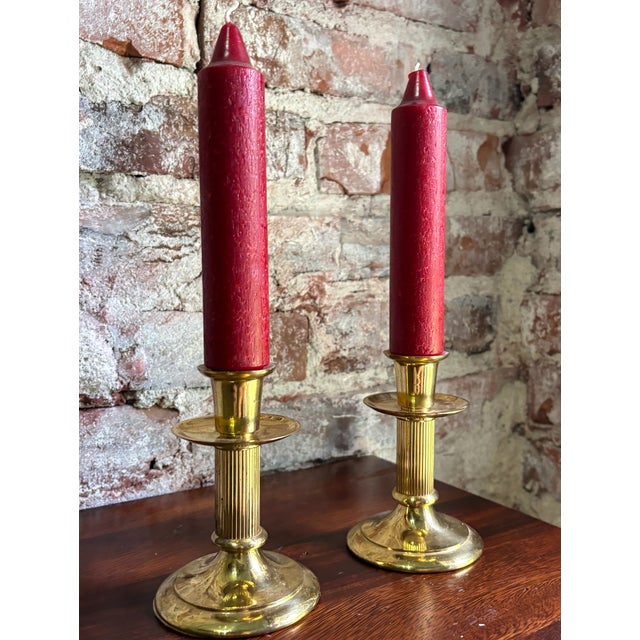Traditional Vintage Hallmark Brass Candlestick Holders - Pair For Sale - Image 3 of 10
